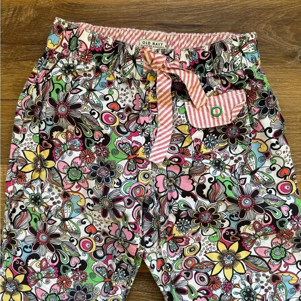 Old Navy Girls’ Flowered Pajama Pants Multi Elastic Waist Size L